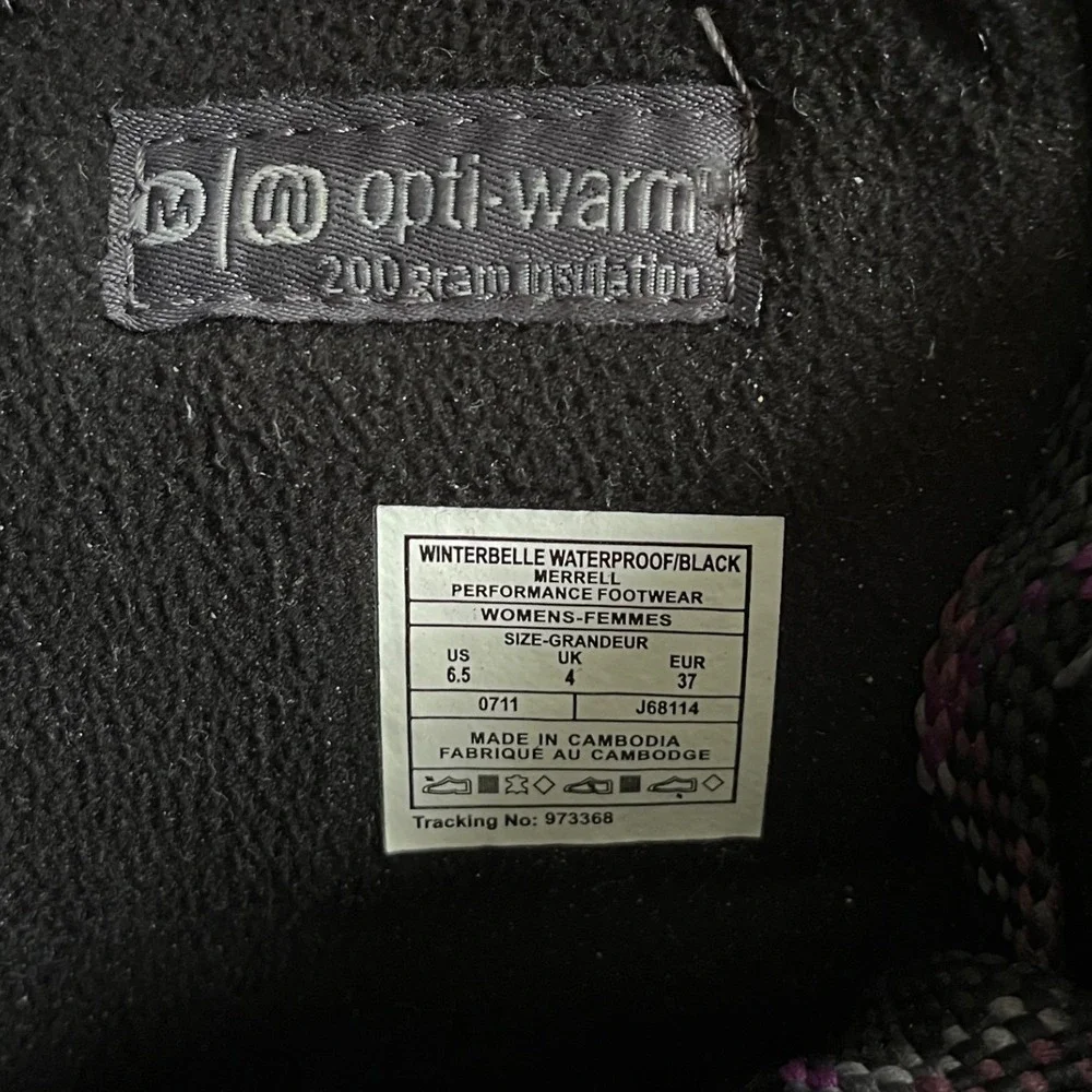 Merrell Winterbelle Waterproof Boots Womens 6.5‎ Black Purple Insulated J68114